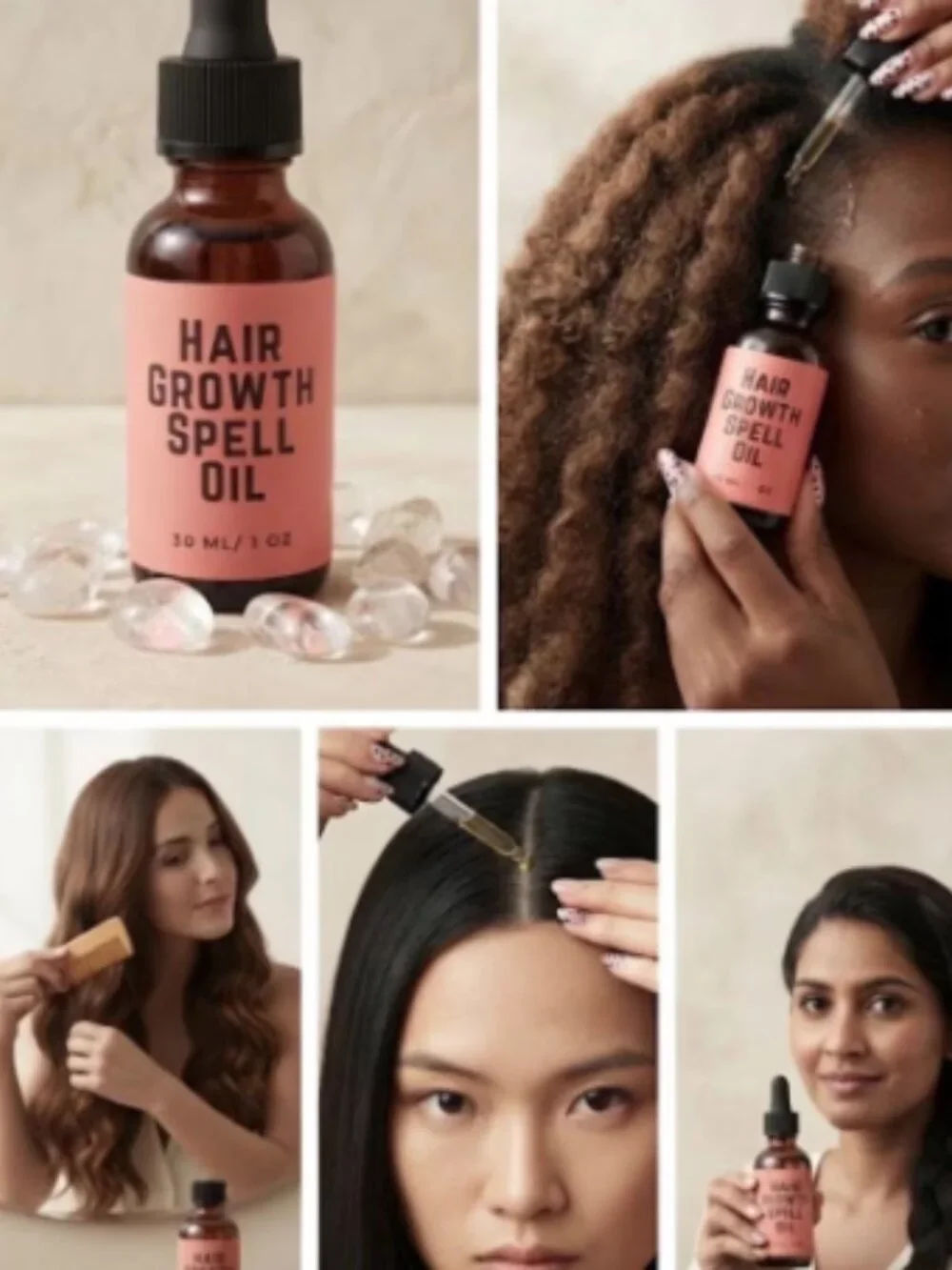 Hair Growth Spell Oil, Organic Root Stimulator, Clear Quartz Infused (30 ml)